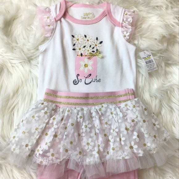 (2) Pc DDG Darlings Baby Girl Creeper & Tutu Skirt Pants Set Size 6-9 Months - Picture 3 of 8